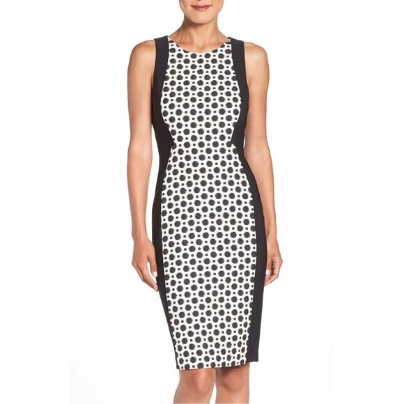 New! ADRIANNA PAPELL Women's Dot Jacquard Colorblock Dress Size 10 - Picture 5 of 7